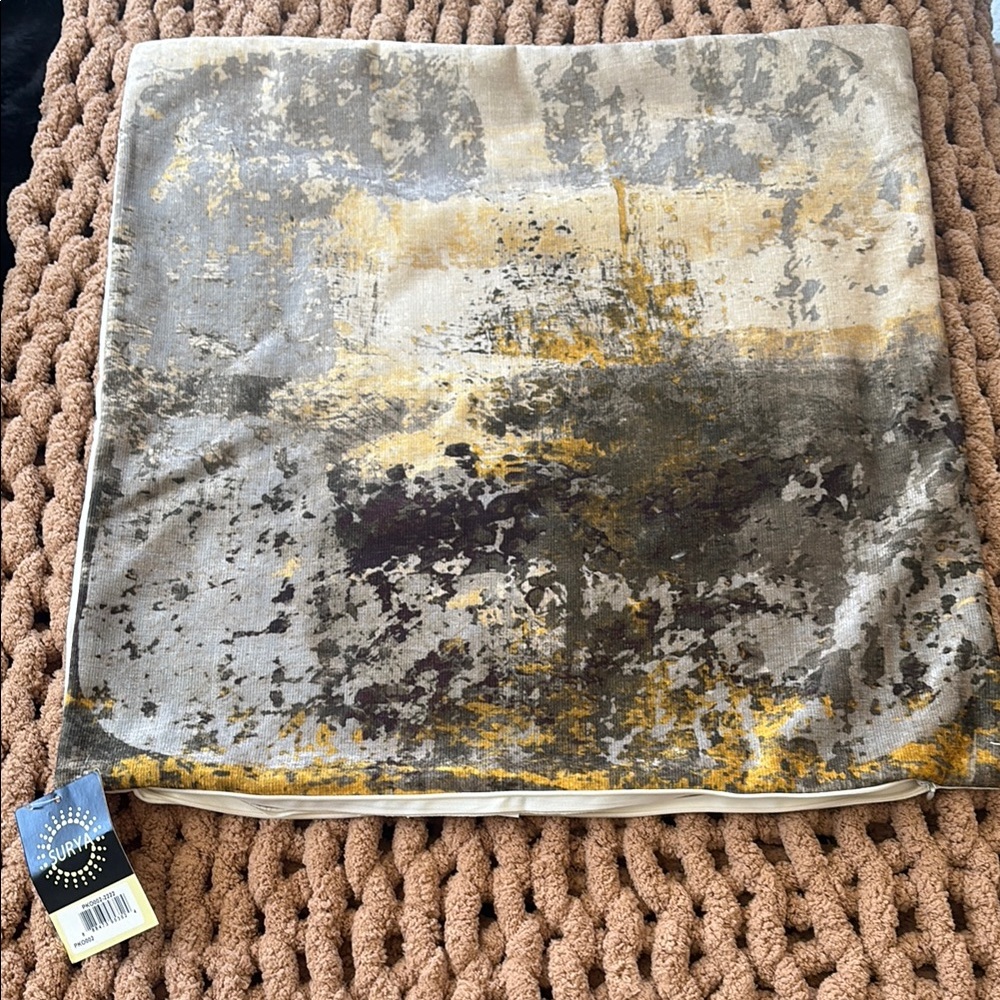Abstract Gray and Yellow Cushion Cover